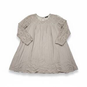 Gi Gio PinkBlush Women’s L Taupe Lace Yoke Long Sleeve Tunic Blouse NWT Rayon